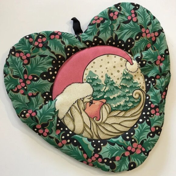 Vintage 90s Santa Moon Kitchen Pot Holder Christmas - Picture 1 of 2